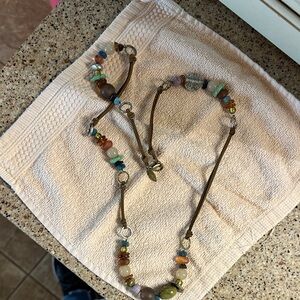 Coldwater Creek Multicolor Beaded Necklace with Brown Cord